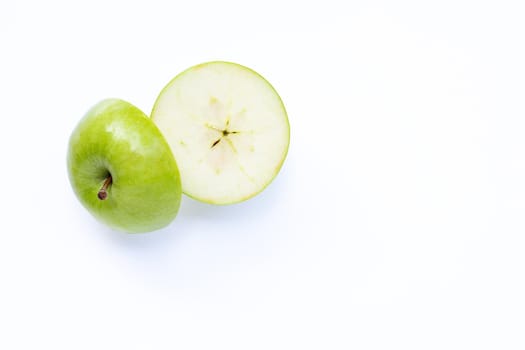Green apple on white background. Copy space