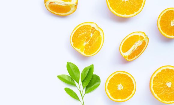 High vitamin C, Juicy and sweet. Fresh orange fruit on white background.