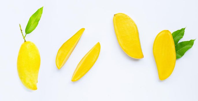 Tropical fruit, Mango on white background. Top view