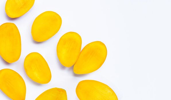 Tropical fruit, Mango  on white background. Top view