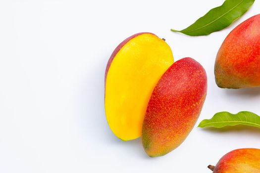 Tropical fruit, Mango  on white background. Top view