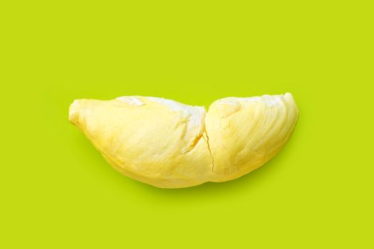 Fresh cut durian on green background. Top view