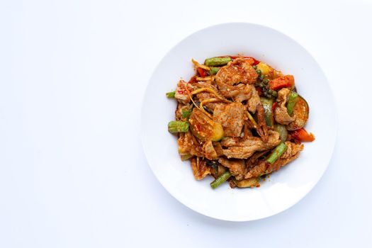 Thai food, Hot and spicy stir-fried pork with herbs