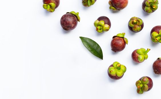 Mangosteen on white background. Top view