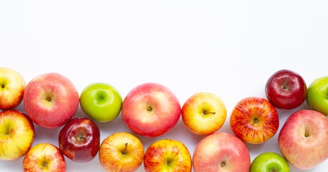 Fresh apples on white background. Top view