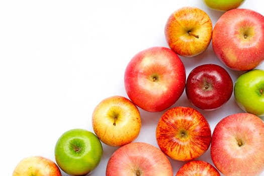 Ripe apples on white background. Copy space