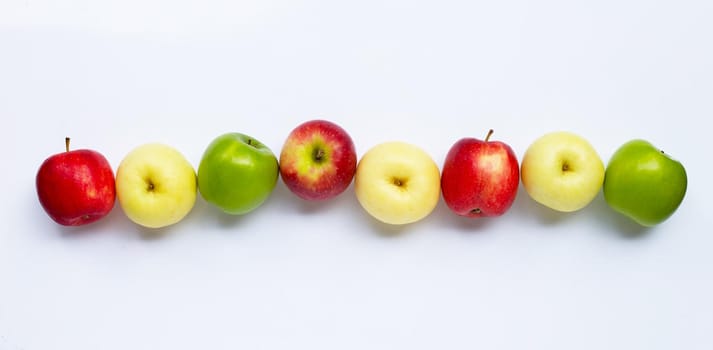 Fresh apples on white background. Top view