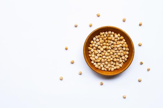 Chickpeas on white background. Top view