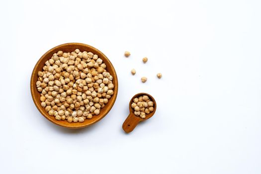 Chickpeas on white background. Top view