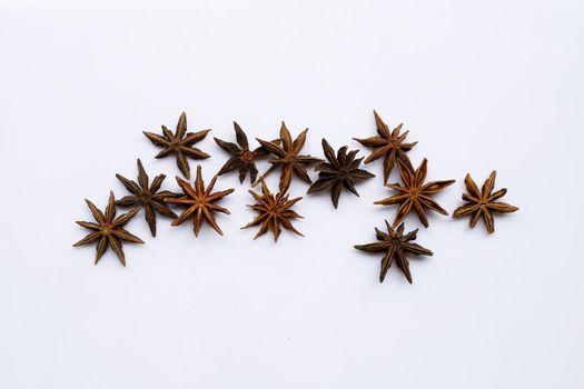 Star anis on white background. Top view