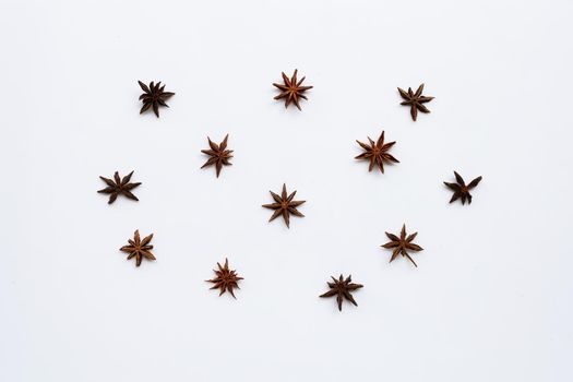 Star anis on white background. Top view