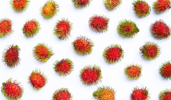 Rambutan isolated on white background. Top view