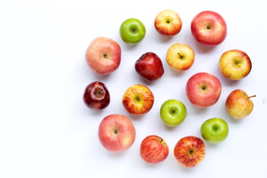 Ripe apples on white background. Top view