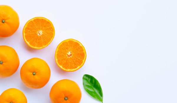 Fresh orange citrus fruit on white background.