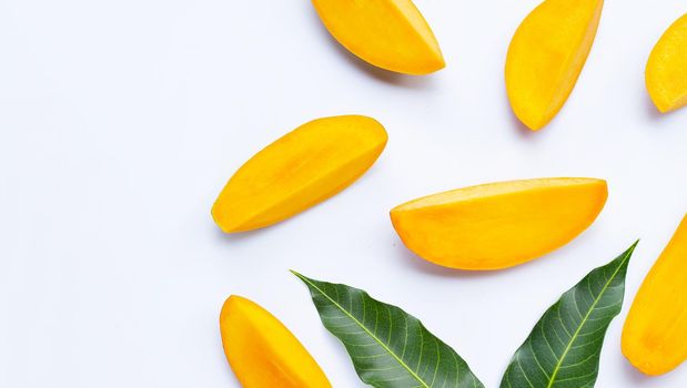 Tropical fruit, Mango  on white background. Top view