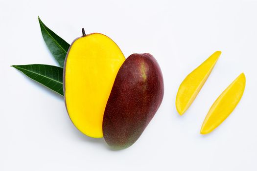 Tropical fruit, Mango  on white background. Top view