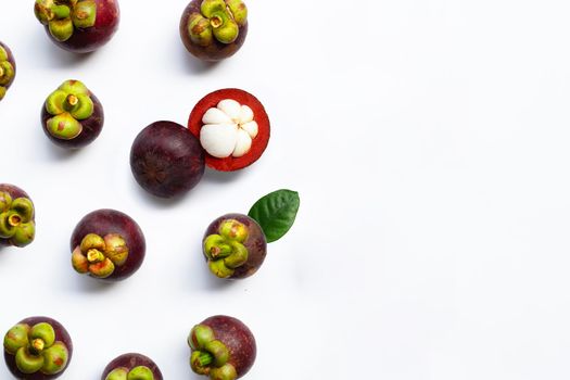 Mangosteen isolated on white background. Top view