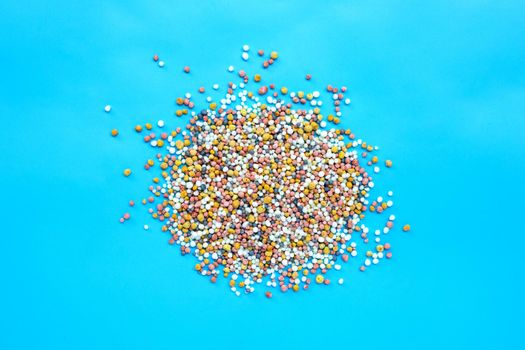 Chemical fertilizer for planting and plantation. Top view