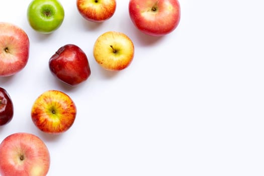 Ripe apples on white background. Top view