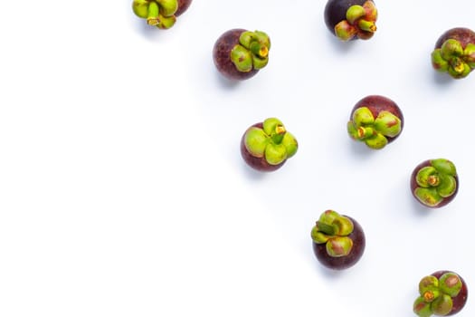 Mangosteen on white background. Top view