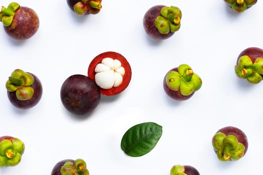 Mangosteen on white background. Top view