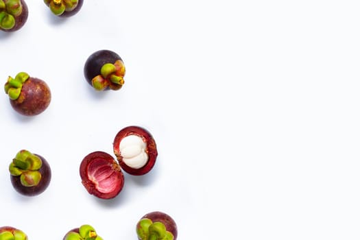 Mangosteen on white background. Top view