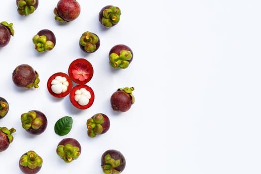 Mangosteen on white background. Top view