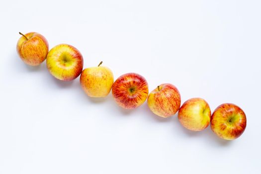 Ripe apples on white background. Top view