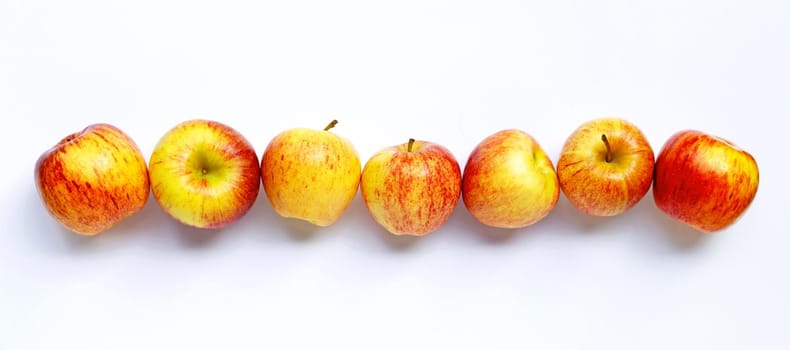 Ripe apples on white background. Top view