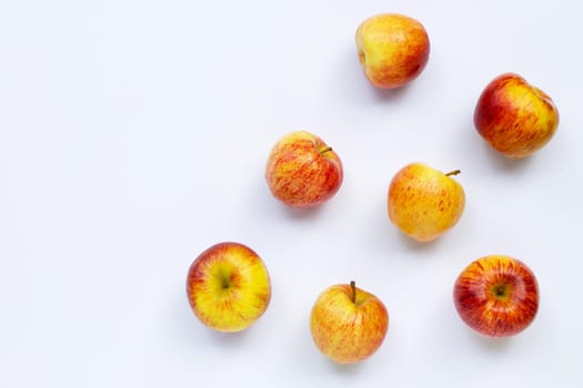 Ripe apples on white background. Copy space