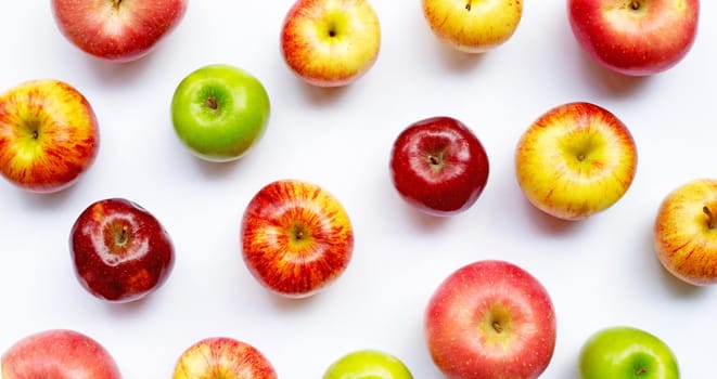 Ripe apples on white background. Copy space