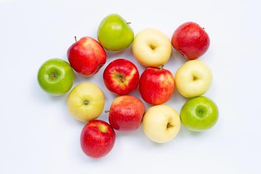 Fresh apples on white background. Top view