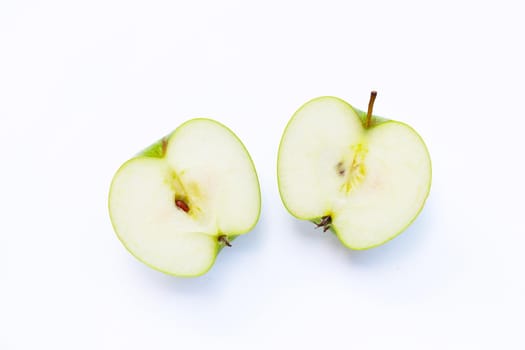 Green apple on white background. Copy space