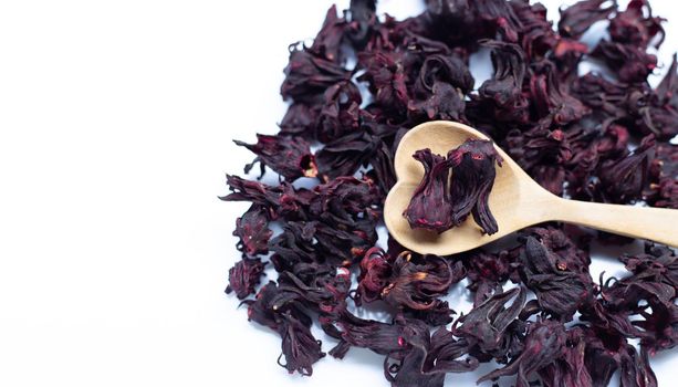 Dried roselle flower isolated on white background.