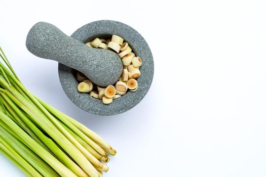 Fresh lemongrass on white background. Copy space