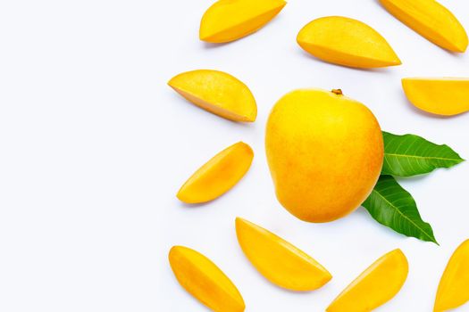 Tropical fruit, Mango  on white background. Top view