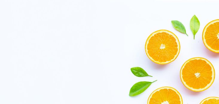 High vitamin C, Juicy and sweet. Fresh orange fruit on white background.