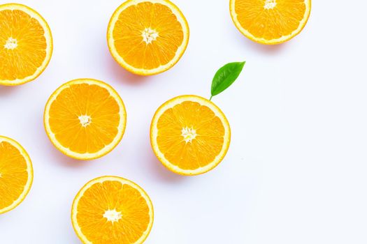 High vitamin C, Juicy and sweet. Fresh orange fruit on white background.