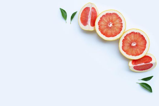 High vitamin C. Juicy grapefruit on white background.