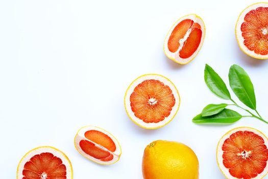 High vitamin C. Juicy grapefruit on white background.