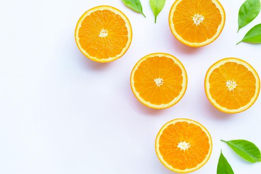 High vitamin C, Juicy and sweet. Fresh orange fruit on white background.
