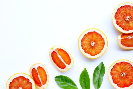 High vitamin C. Juicy grapefruit on white background.