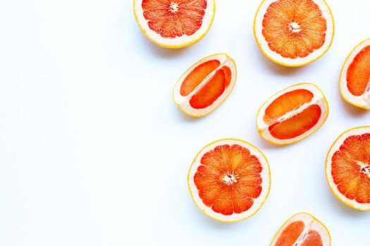 High vitamin C. Juicy grapefruit on white background.