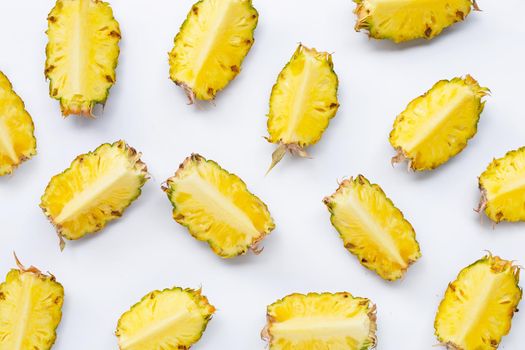 Fresh pineapple on white background. Top view