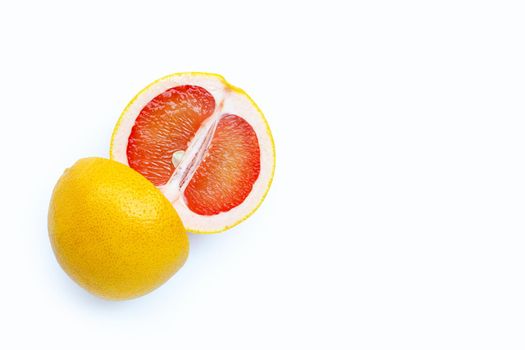 High vitamin C. Juicy grapefruit on white background.