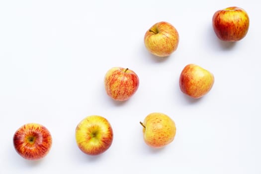 Fresh juicy apples on white background. Copy space