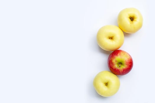 Juicy red and yellow apples on white background 