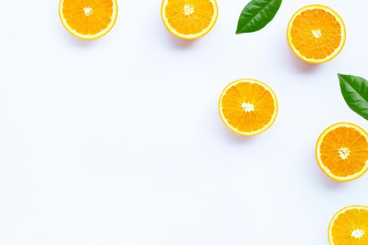 High vitamin C, Juicy and sweet. Fresh orange fruit on white background.