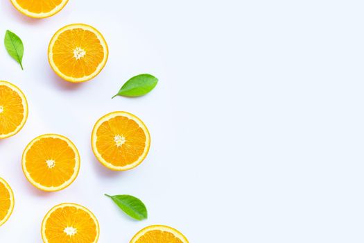 High vitamin C, Juicy and sweet. Fresh orange fruit on white background.
