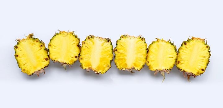 Pineapple on white background. Top view
